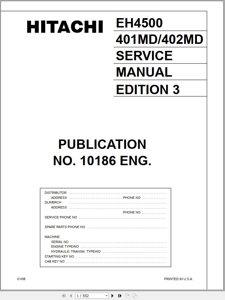 Hitachi Rigid Dump Truck EH4500 Service Manual