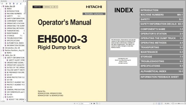 Hitachi Rigid Dump Truck EH5000 3 Operator Manual