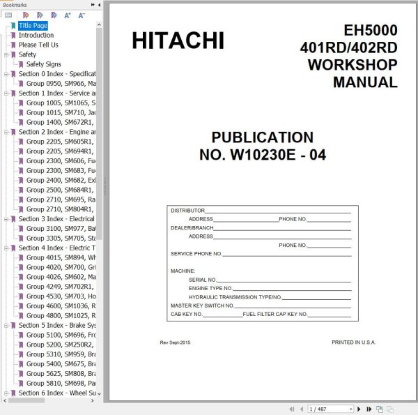 Hitachi Rigid Dump Truck EH5000 Workshop Manual