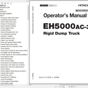 Hitachi Rigid Dump Truck EH5000AC 3 Operator Manual Parts Catalog