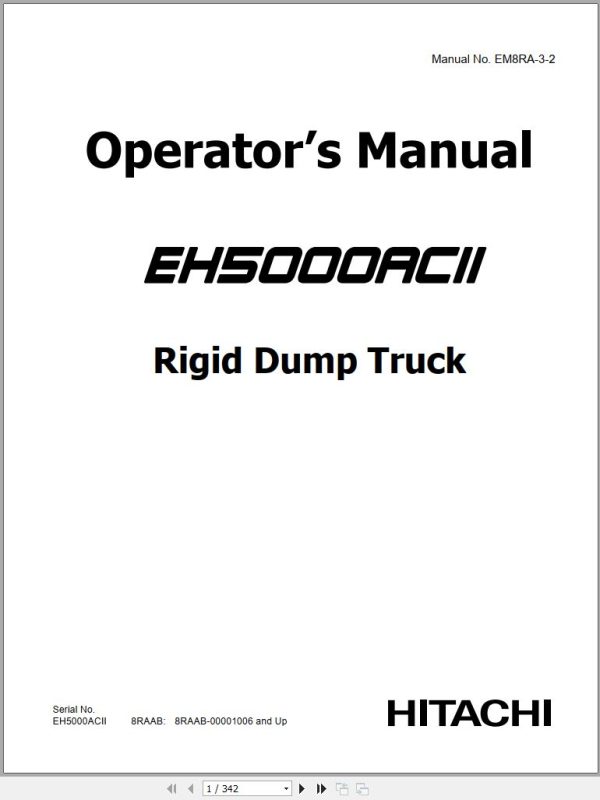 Hitachi Rigid Dump Truck EH5000ACII Operator Manual
