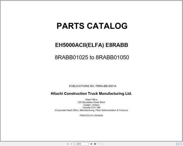 Hitachi Rigid Dump Truck EH5000ACII Parts Catalog