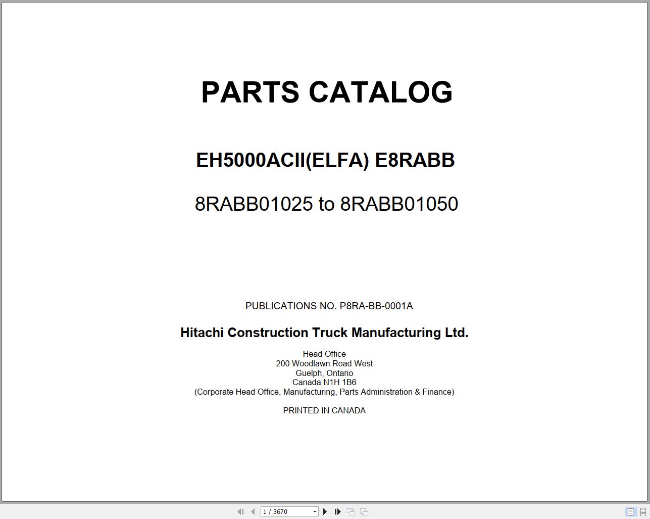 Hitachi Rigid Dump Truck EH5000ACII Parts Catalog