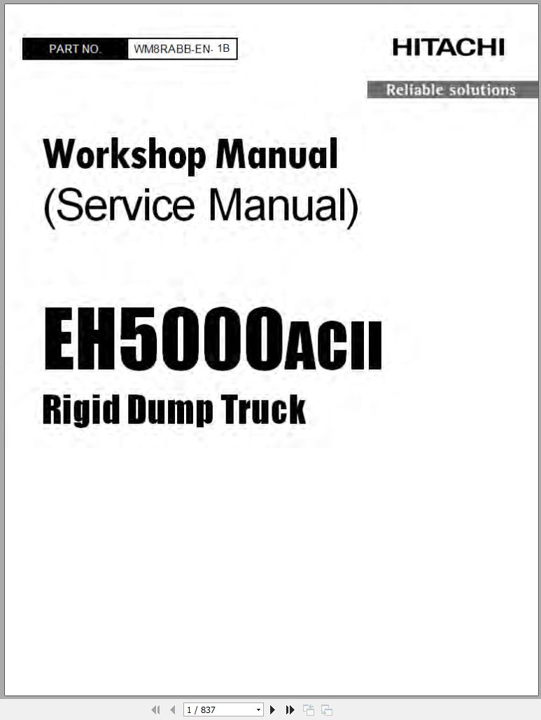 Hitachi Rigid Dump Truck EH5000ACII Workshop Manual