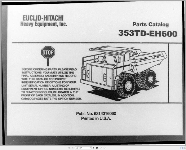 Hitachi Rigid Dump Truck EH600 353TD Parts Catalog
