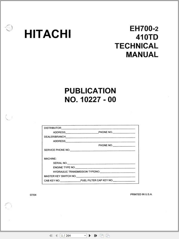 Hitachi Rigid Dump Truck EH700 2 410TD Technical Manual