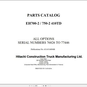 Hitachi Rigid Dump Truck EH700 2 EH750 2 410TD Parts Catalog