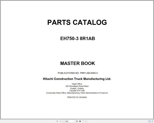 Hitachi Rigid Dump Truck EH750 3 8R1AB Parts Catalog