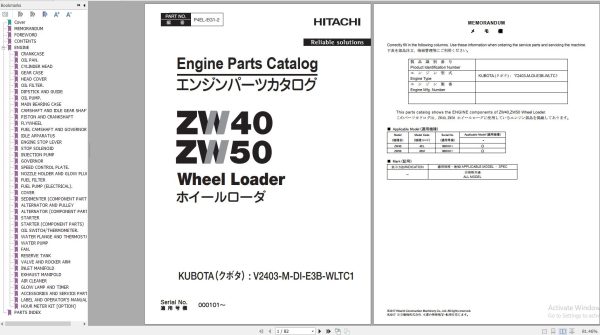 Hitachi TCM Kubota Engine Collection PDF Parts Catalog 3