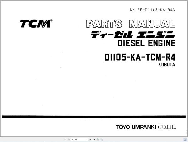 Hitachi TCM Kubota Engine Collection PDF Parts Catalog