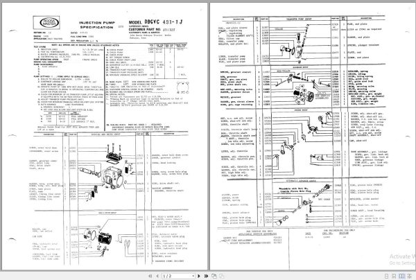 John Deere Stanadyne Injection Pump Part Catalog Test Data 1