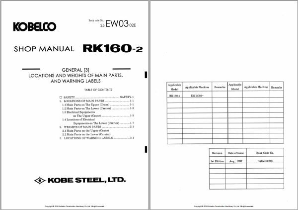 Kobelco Crane RK160 2 Shop Manual S5EW0302E 1