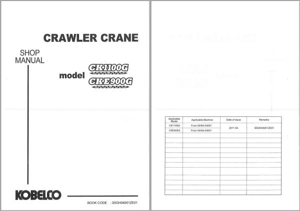 Kobelco Crawler Crane CK1100G CKE900G Shop Manual S5GH04001ZE01 1