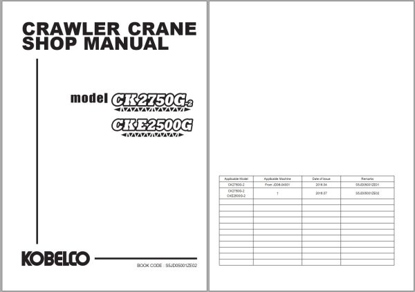 Kobelco Crawler Crane CK2750G 2 CKE2500G Shop Manual S5JD05001ZE02 1