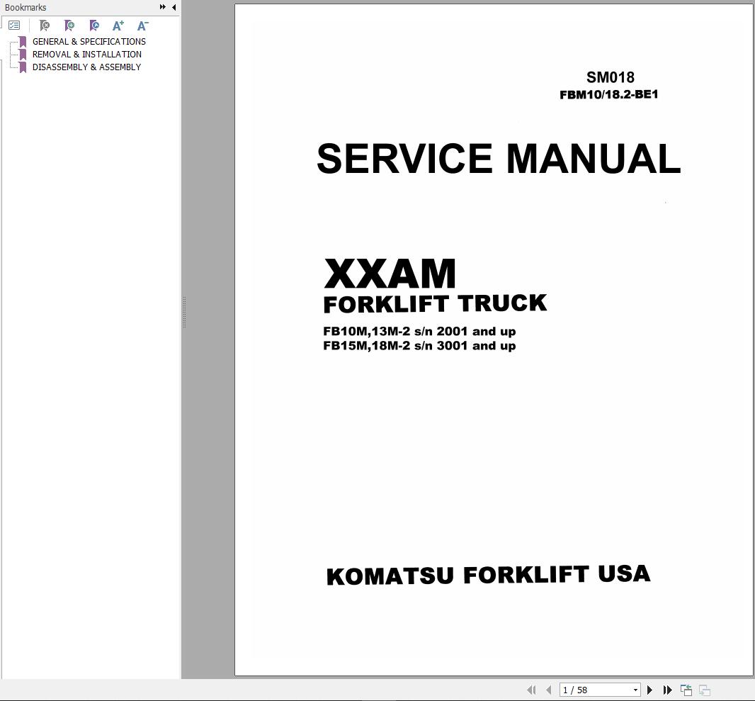 Komatsu Forklift FB101518M 2 XXAM Service Parts Manual