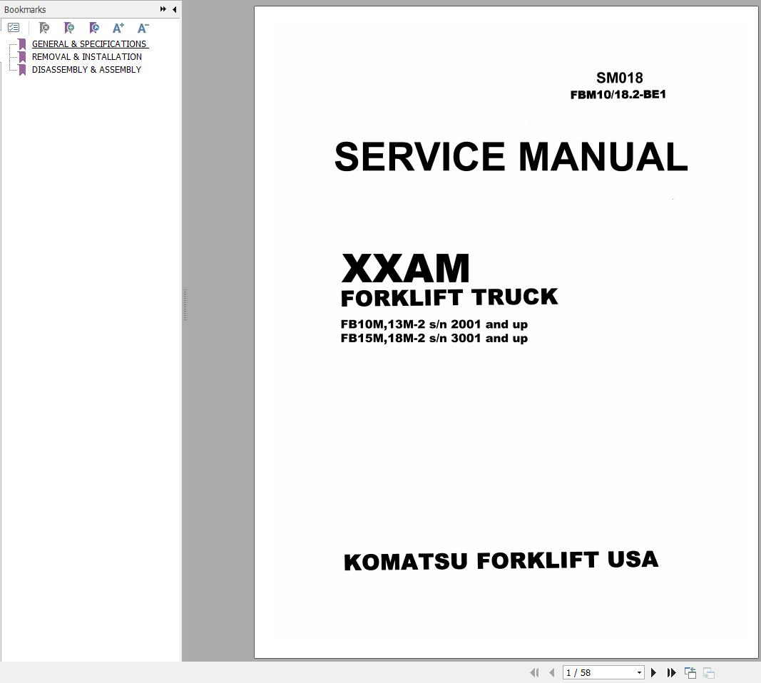 Komatsu Forklift FB101518MH K 2 EV100M XXAM Service Manual
