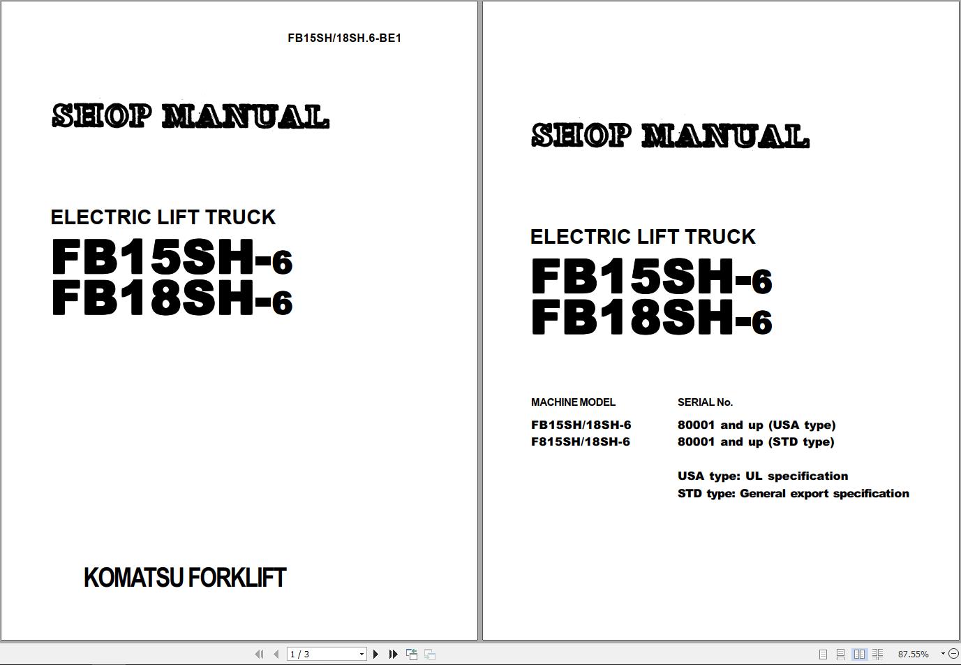 Komatsu Forklift FB1518SH 6 ABX Shop Manual