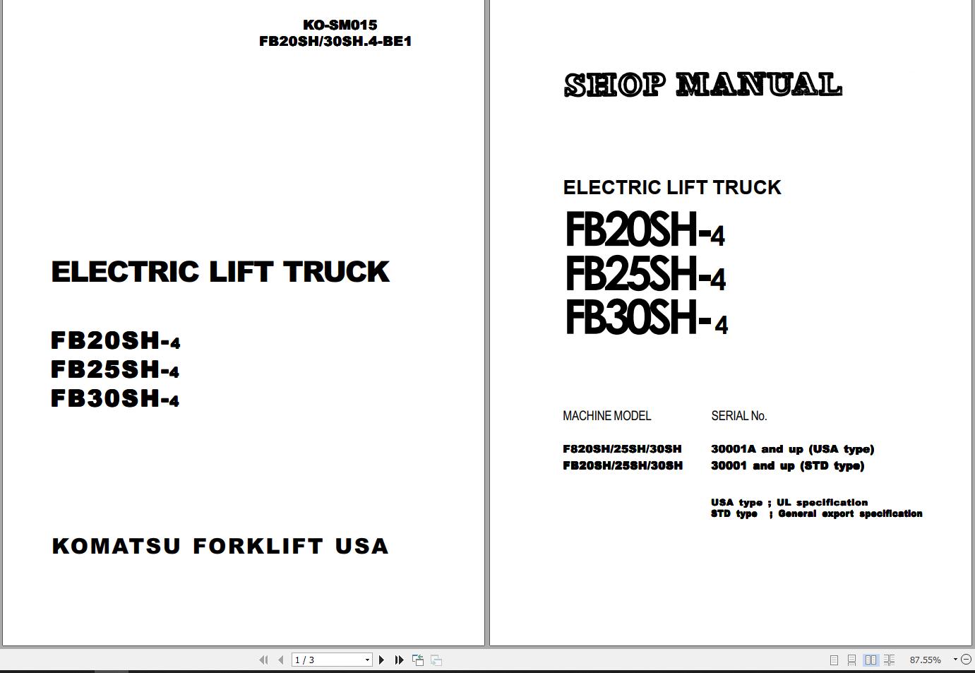 Komatsu Forklift FB20 25 30S H G 4 BBX Shop Manual