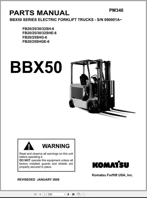 Komatsu Forklift FB20253032SHG 6 BBX50 Operation Service Parts Manual