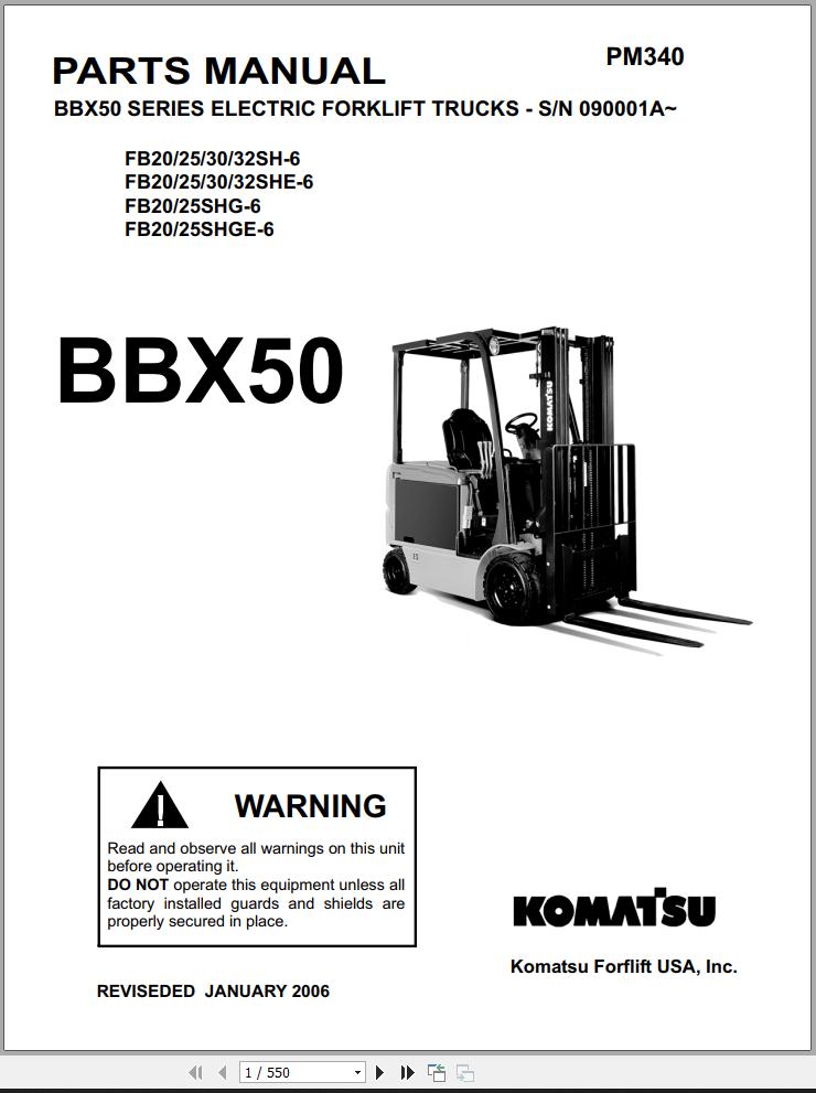 Komatsu Forklift FB20253032SHG 6 BBX50 Operation Service Parts Manual