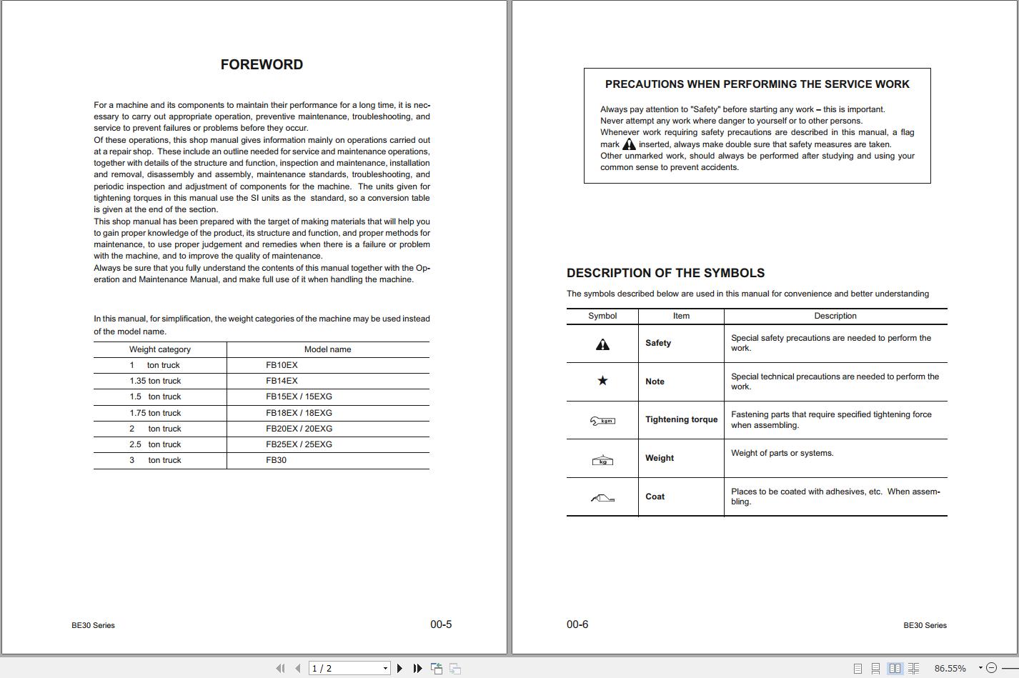 Komatsu Forklift FB202530EXG 11 BE30 L. AMERICA Service Manual