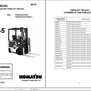Komatsu Forklift FB202530SHG 5 BBX Shop Manual