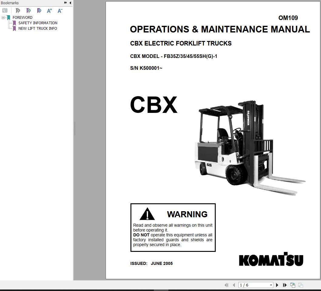 Komatsu Forklift FB35Z354555SH G 1 CBX Shop Operation Maintenance Manual