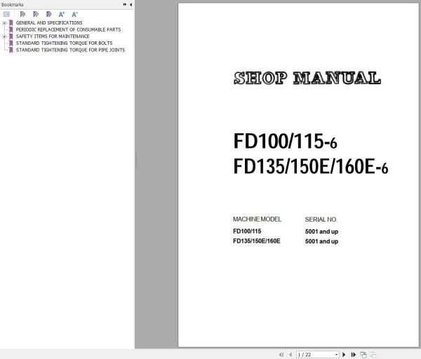 Komatsu Forklift FD100115135150E160E 6 EX Shop Manual