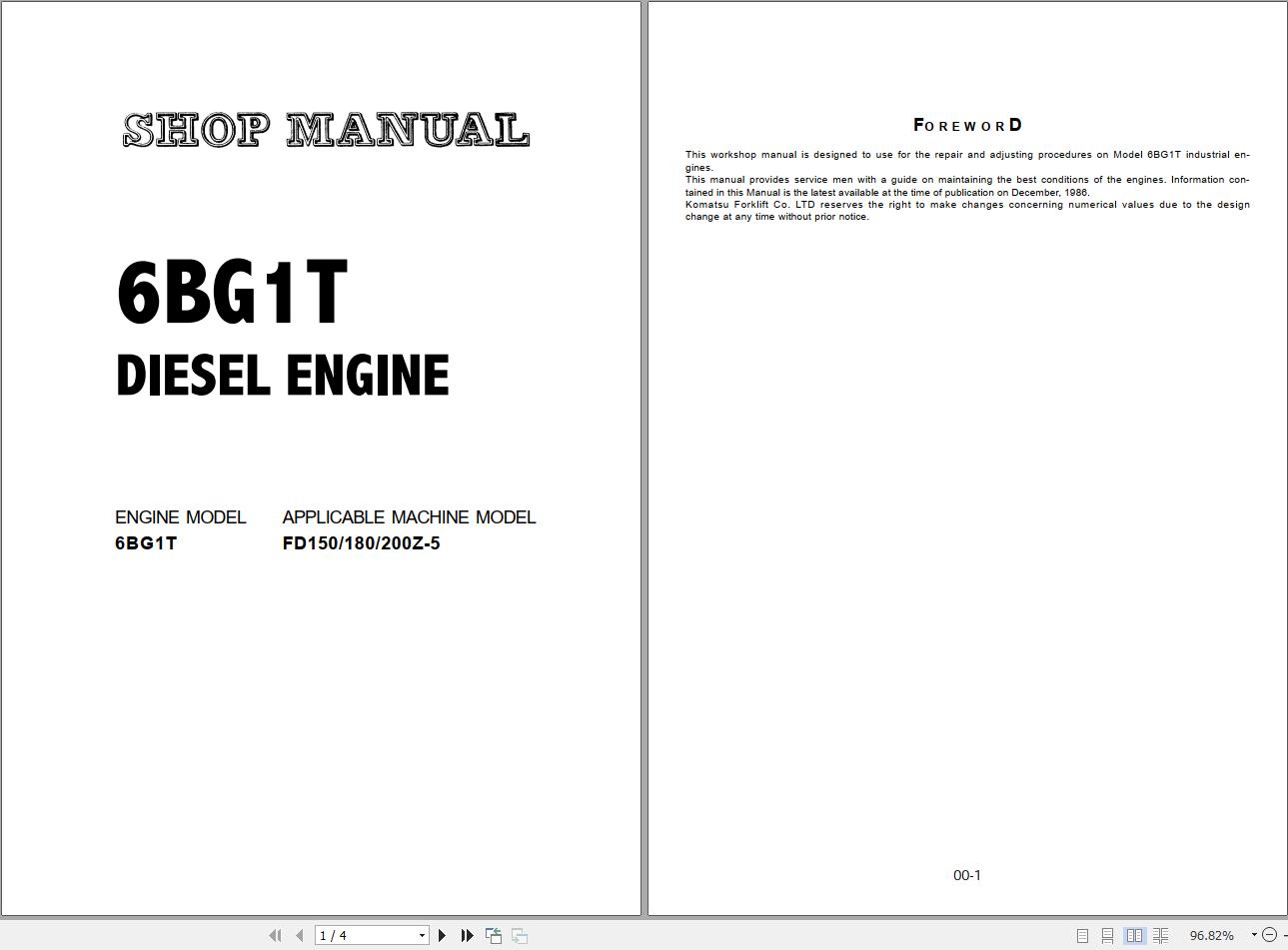 Komatsu Forklift FD100115135150E160E 6 EX Shop Manual 1