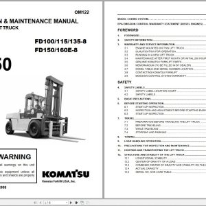Komatsu Forklift FD100115135150E160E 8 EX50 Operation Maintenance Manual