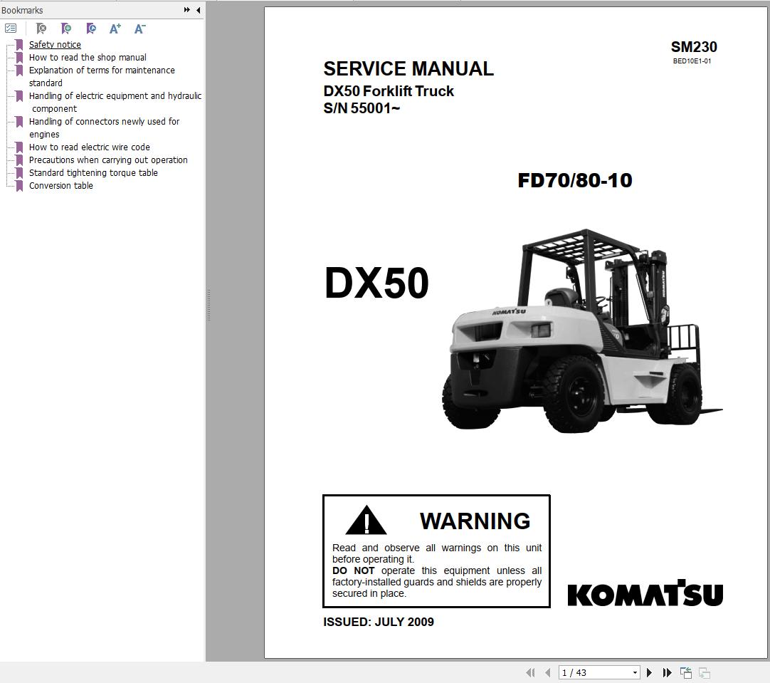 Komatsu Forklift FD607080 10 DX50 Service Operation Maintenane Manual 1