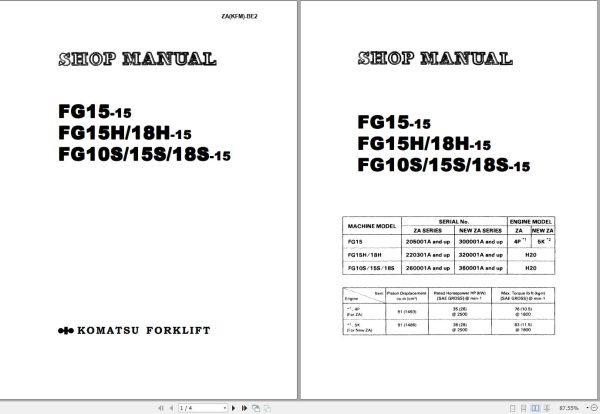 Komatsu Forklift FG101518CHT 15 ZA Shop Manual