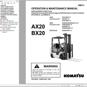 Komatsu Forklift FG101518CT 17 AX20 Service Operation Maintenance Manual