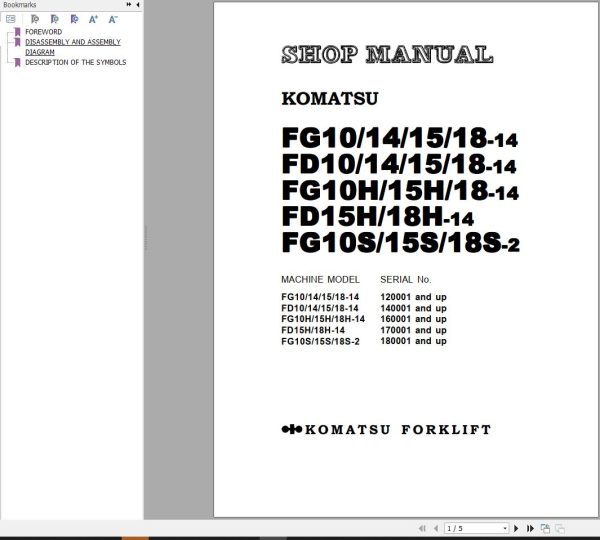 Komatsu Forklift FGD101518CHT 14 XXA Shop Manual