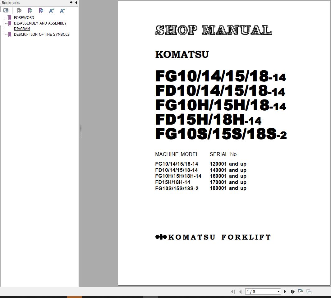Komatsu Forklift FGD101518CHT 14 XXA Shop Manual