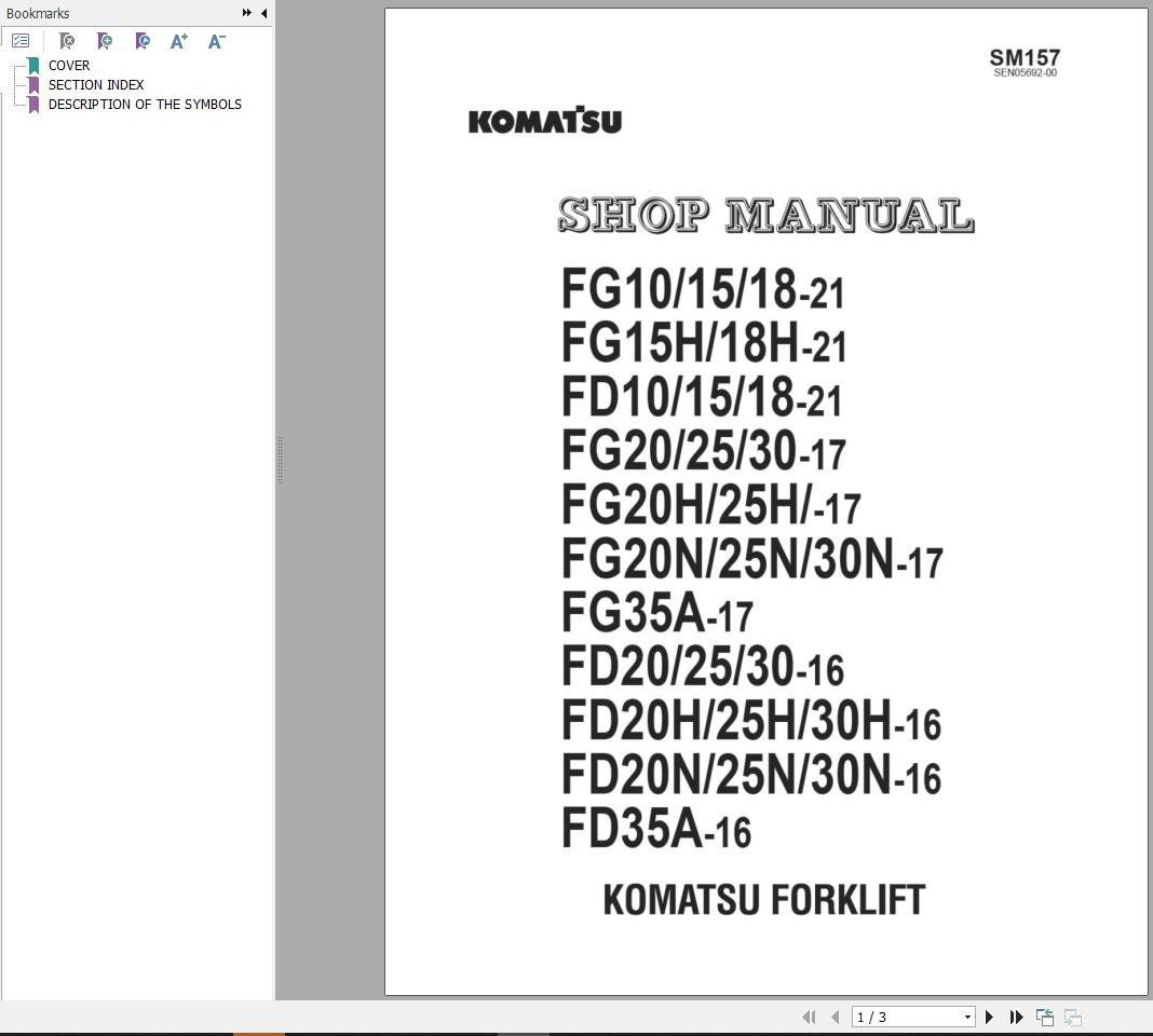 Komatsu Forklift FGD101518H 21 AX50 L.AMERICA Shop Operation Maintenance Manual