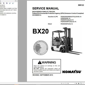 Komatsu Forklift FGD202530CHT 14 BX20 2015 Service and Engine Manual