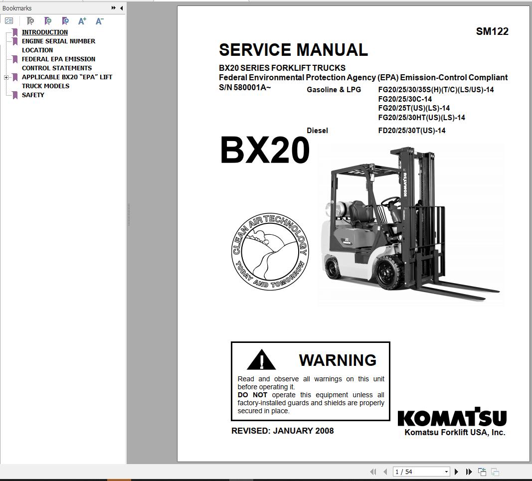 Komatsu Forklift FGD202530CHT 14 BX20 Service Parts Training Manual