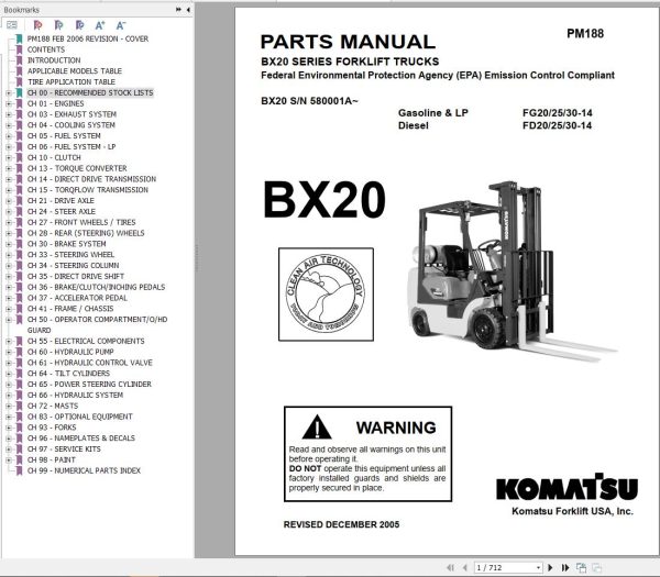 Komatsu Forklift FGD202530CHT 14 BX20 Service Parts Training Manual 2