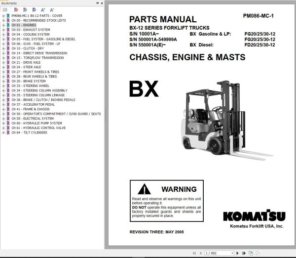Komatsu Forklift FGD202530CT 12 BX Parts Service Shop Manual 1