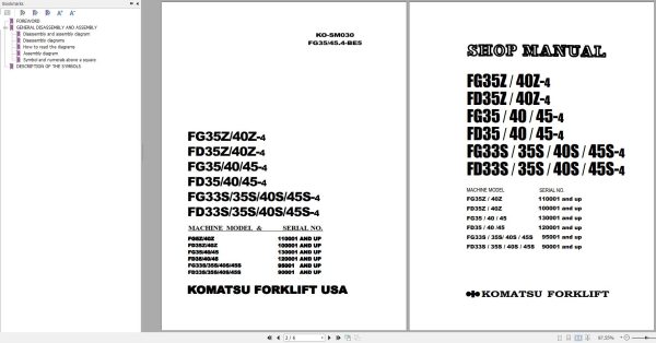 Komatsu Forklift FGD354045CTZ 4 XXC Parts Shop Manual