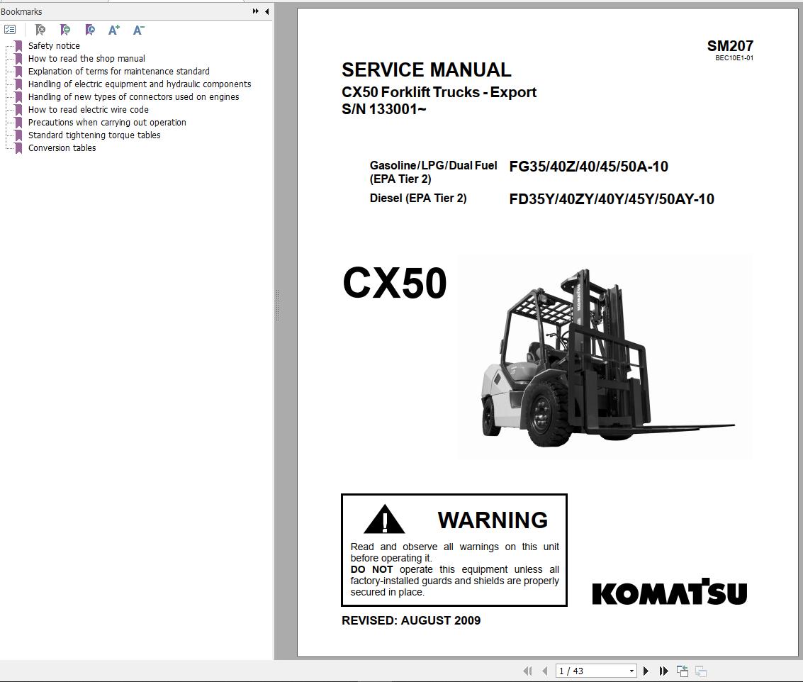 Komatsu Forklift FGD3540Z4550YT 10 CX50 L. AMERICA Service Manual