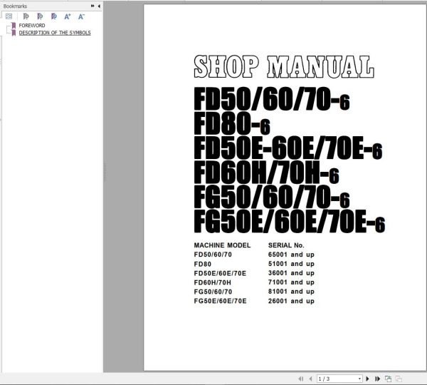 Komatsu Forklift FGD50607080E H T 6 DX10 Shop Manual