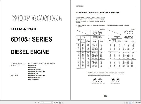 Komatsu Forklift FGD50607080EHT 5 XXD Shop Service Manual