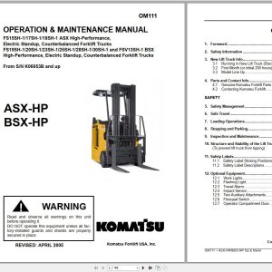 Komatsu Forklift FS1530SH 1 FSV13SH 1 ASX BSX Operation Maintenance Manual