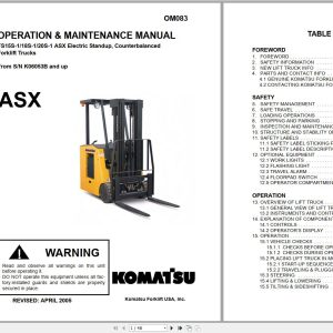Komatsu Forklift FS15S18S 20S 1 ASX BSX Operation Maintenance Service Manual