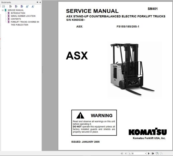 Komatsu Forklift FS15S18S 20S 1 ASX BSX Operation Maintenance Service Manual 1