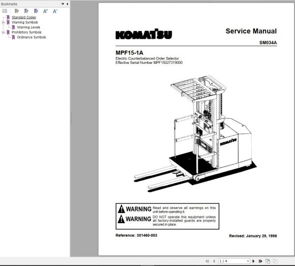 Komatsu Forklift MPF15 1A Service Manual