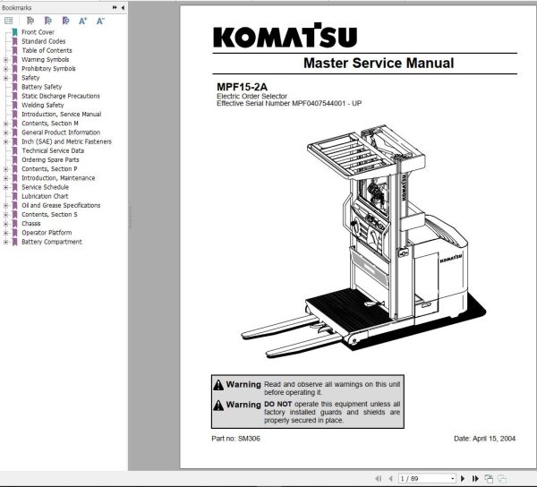 Komatsu Forklift MPF15 2A Service Manual