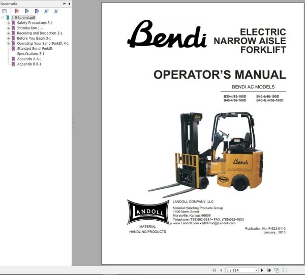 Landoll Bendi AC Series Operation Maintenance Parts Manual 1